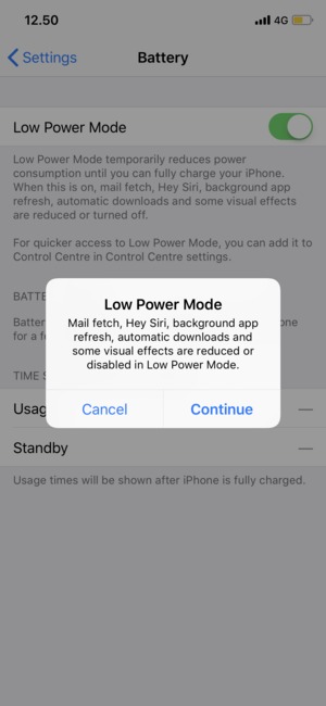 Select Low Power Mode and select Continue