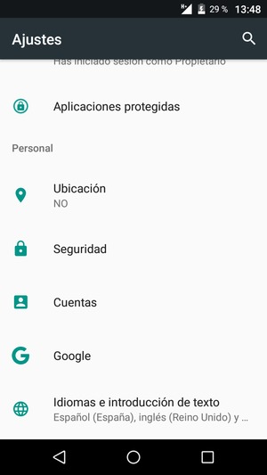 Desplácese y seleccione Seguridad