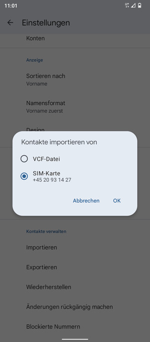 Wählen Sie SIM-Karte und OK