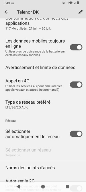 Faites défiler et sélectionnez Type de réseau préféré