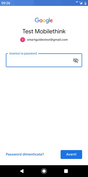 Inserisci la tua password e seleziona Avanti