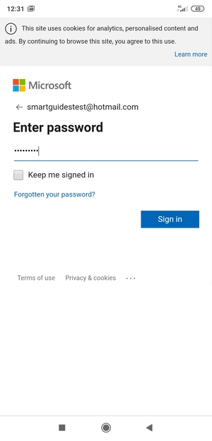 Enter your  Hotmail password and select Sign in
