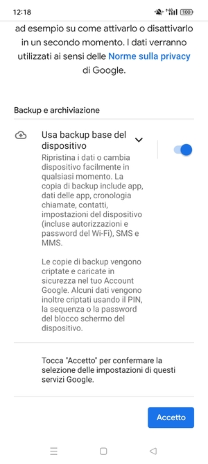 Seleziona Accetto