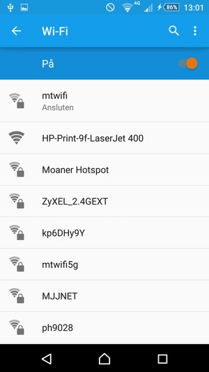 Du är nu ansluten till Wi-Fi nätverket