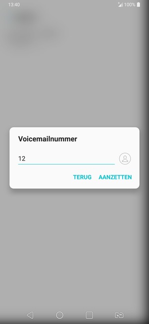 Voer het Voicemailnummer in en selecteer AANZETTEN
