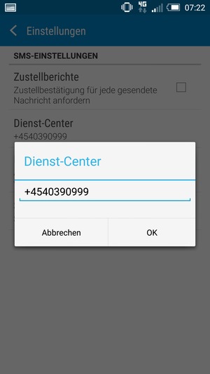 Geben Sie die Dienst-Center Nummer ein und wählen Sie OK