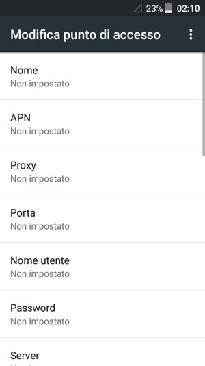 Inserisci le informazioni di Internet