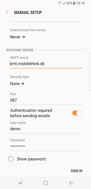 Scroll down and enter Outgoing server address