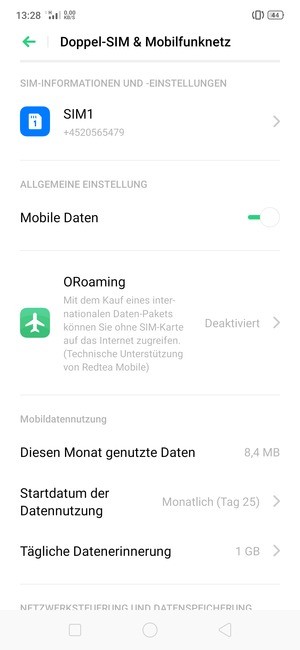 Wählen Sie SIM1 oder SIM2