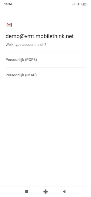 Selecteer Persoonlijk (POP3) of Persoonlijk (IMAP)