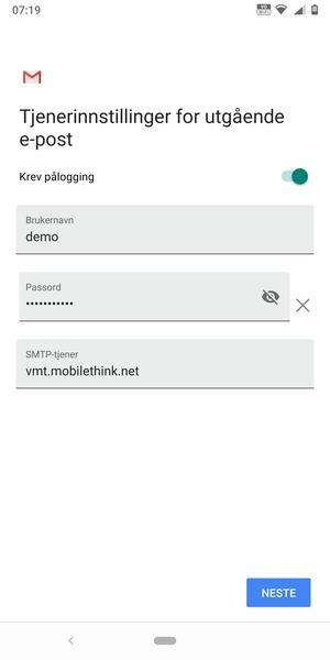 Skriv inn utgående serveradresse