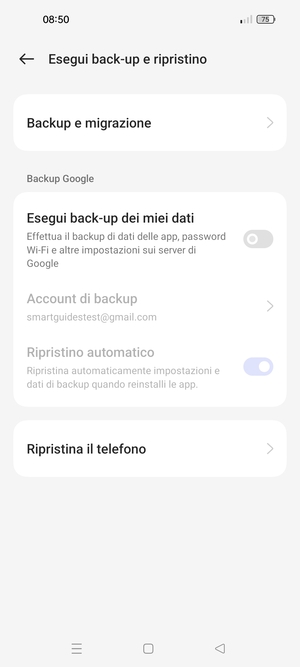 Attiva Esegui back-up dei miei dati