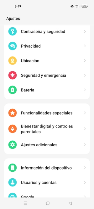 Desplácese y seleccione Contraseña y seguridad