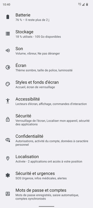 Faites défiler et sélectionnez Sécurité