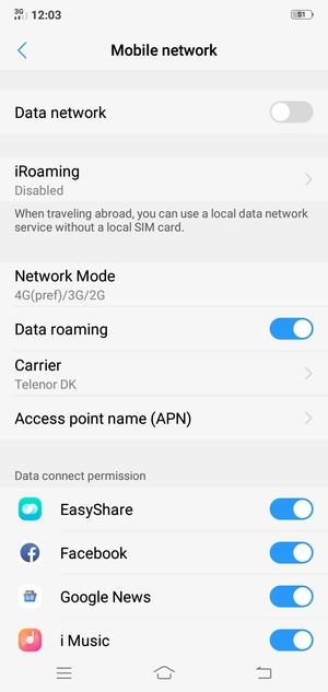 Turn Data roaming on or off