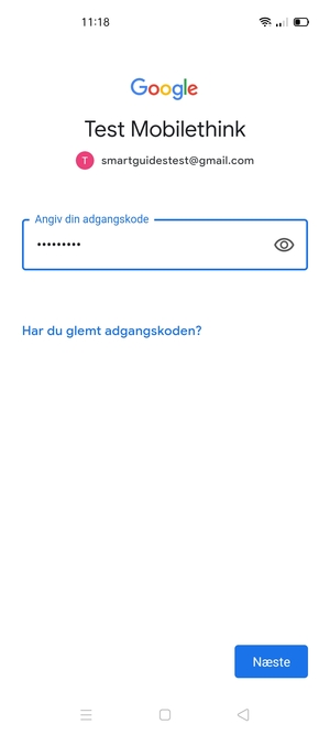Indtast din adgangskode og vælg Næste
