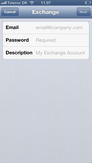 Enter your Exchange email information and select Next