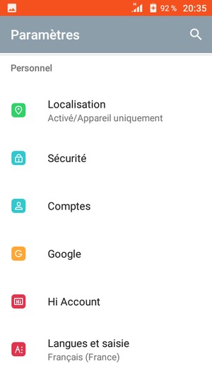 Faites défiler et sélectionnez Localisation