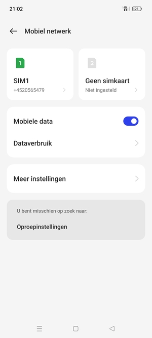 Selecteer SIM1 of SIM2