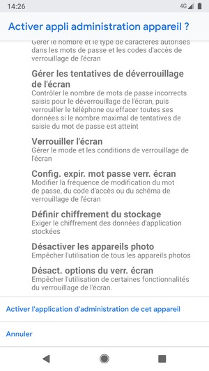 Faites défiler et sélectionnez Activer l'application d'administration de cet appareil