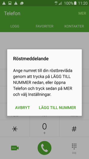 Om din röstbrevlåda inte är installerad, välj LÄGG TILL NUMMER