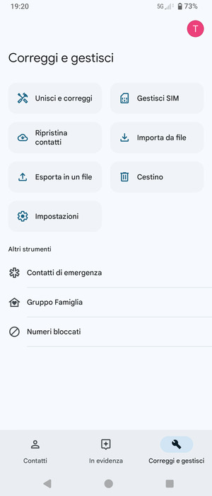 Seleziona Gestisci SIM