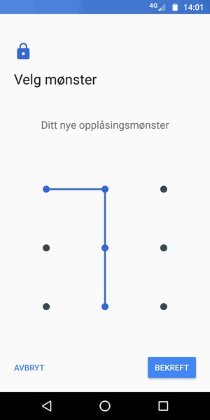 Tegn opplåsingsmønsteret igjen og velg BEKREFT