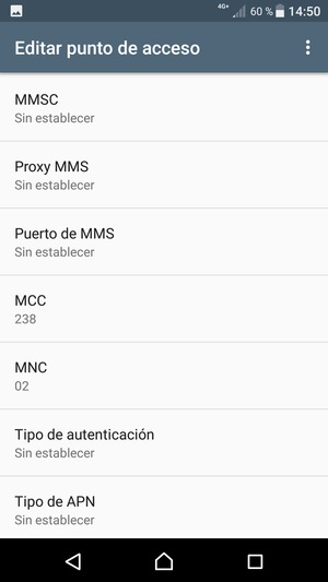 Desplácese hacia abajo e introduzca la información de Internet