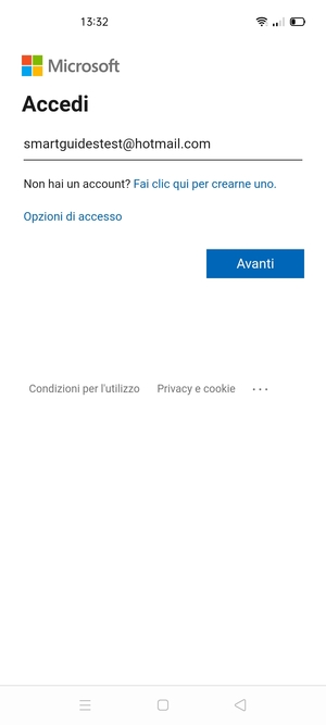 Inserisci il tuo indirizzo email e seleziona Avanti