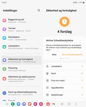 Scroll til og vælg Sikkerhed og fortrolighed