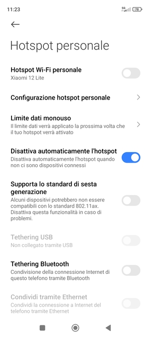 Seleziona Configurazione hotspot personale