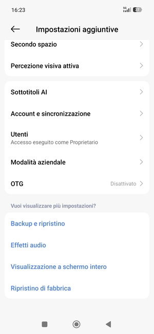 Scorri e seleziona Account e sincronizzazione