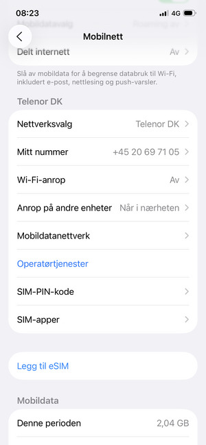 Bla til og velg SIM-PIN-kode