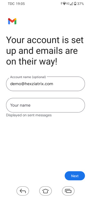 Give your account a name and enter your name. Select Next