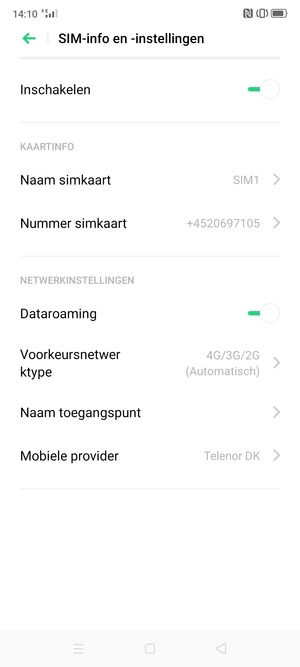 Schakel Dataroaming in of uit