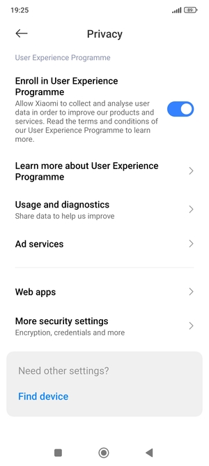 Scroll to and select More security settings