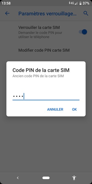 Saisissez votre Ancien code PIN de la carte SIM et sélectionnez OK