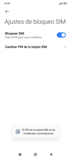 Su PIN de la tarjeta SIM ha sido cambiado