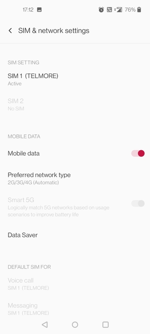 Select SIM 1 or SIM 2