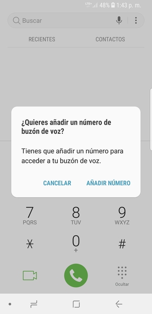 Si el correo de voz no está configurado, seleccione AÑADIR NÚMERO