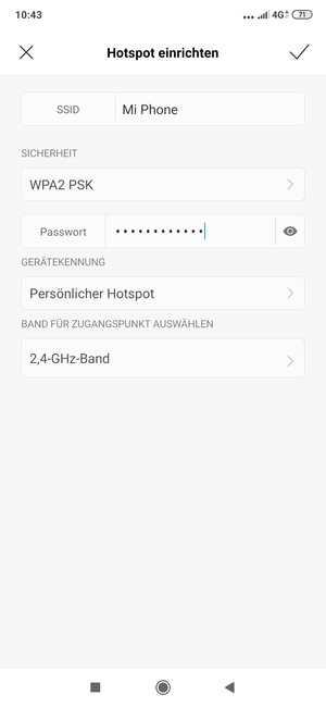Geben Sie eine WLAN-Hotspot-Passwort mit mindestens 8 Zeichen ein und wählen Sie SPAREN