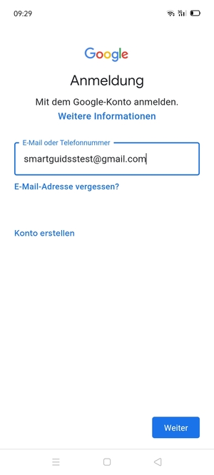 Geben Sie Ihre Gmail Adresse ein und wählen Sie Weiter