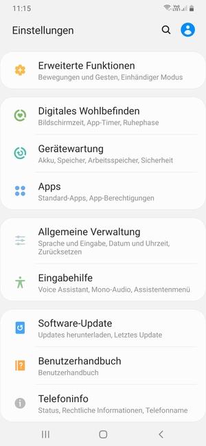 Scrollen Sie und wählen Sie Software-Update