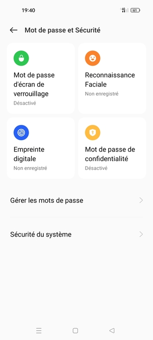 Pour activer votre écran de verrouillage, allez dans le menu  Mot de passe et Sécurité et sélectionnes Mot de passe d'écran de verrouillage