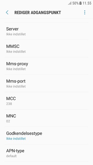 Scroll ned og indtast internet-oplysninger