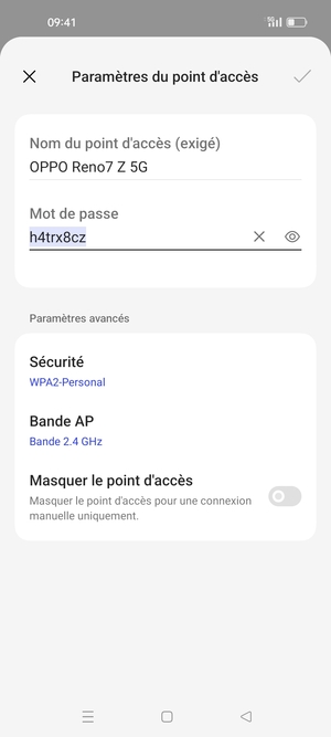 Saisissez un mot de passe de hotspot Wi-Fi d'au moins 8 caractères et sélectionnez OK