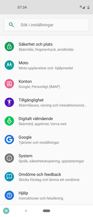 Återgå till Inställningar-menyn och välj Konton