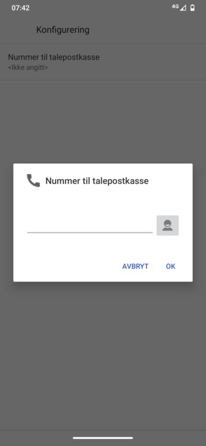 Skriv inn Nummer til talepostkasse og velg OK