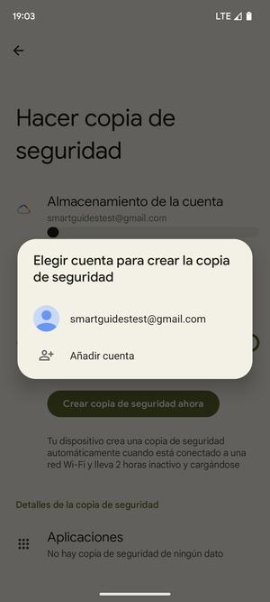 Seleccione su cuenta de copia de seguridad