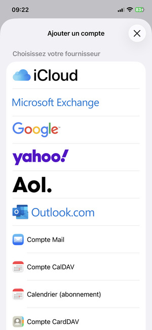Sélectionnez Compte Mail